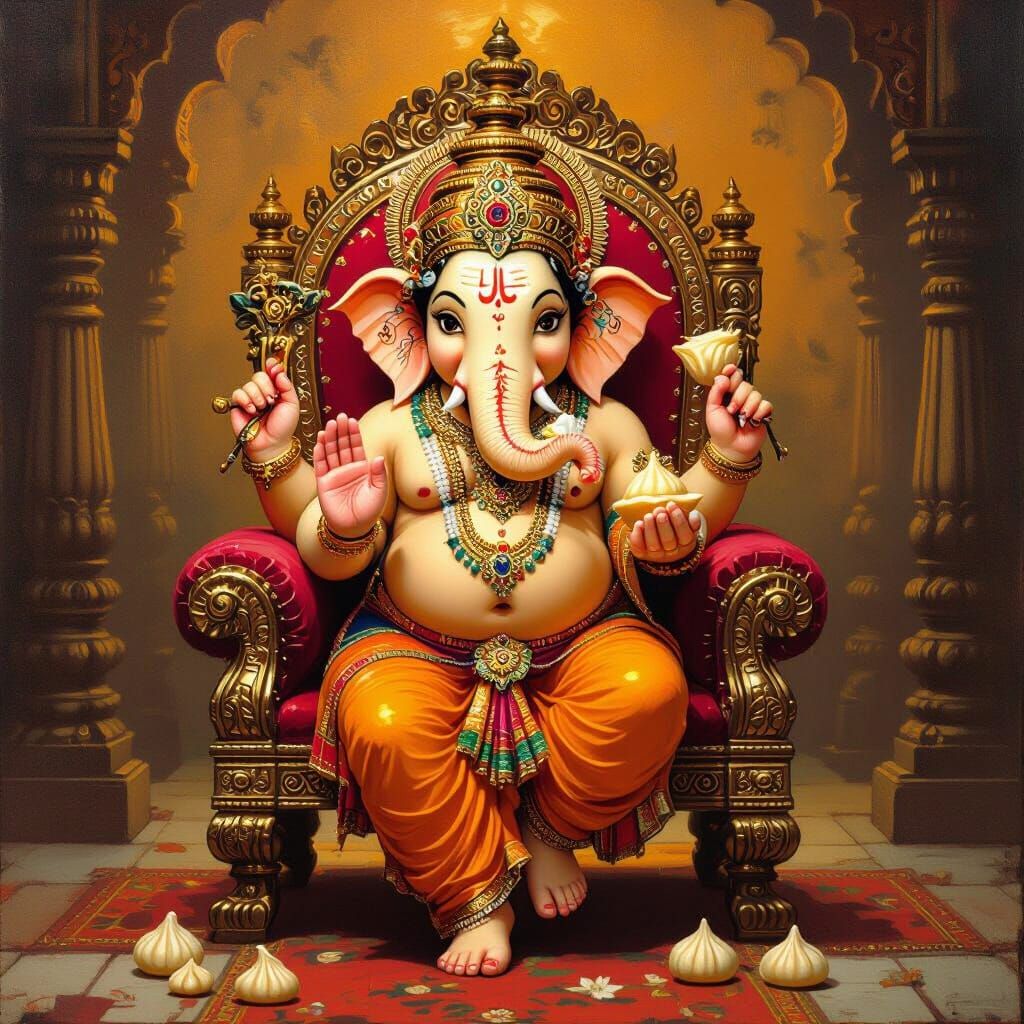 Lord Ganesha Stepping Down, Rajasthani Miniature Style