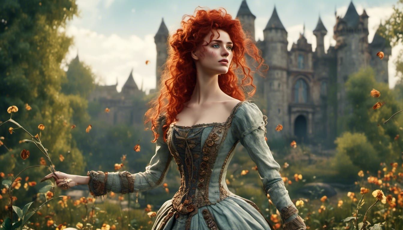 Beautiful Redhead in Castle Garden: 3D Game Cinematic