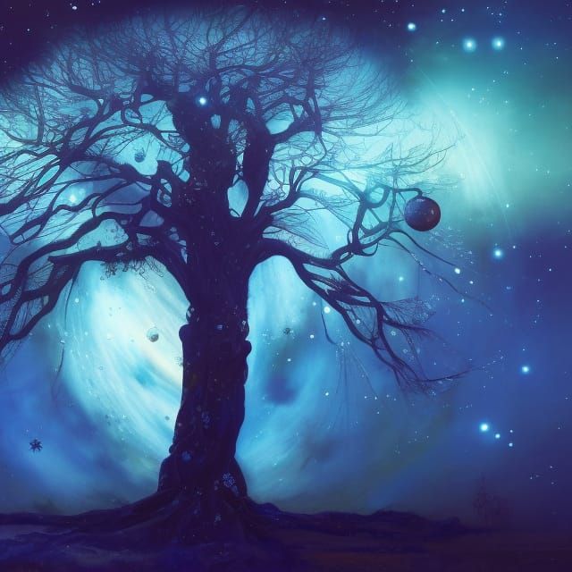 Intricate Tree of Life in Starry Void