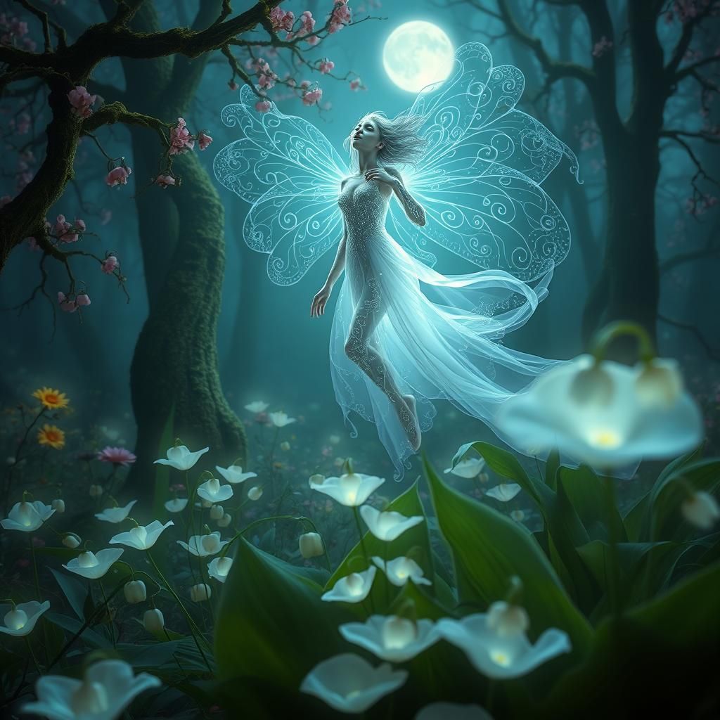 Bioluminescent Firefly Woman in Fantasy Landscape