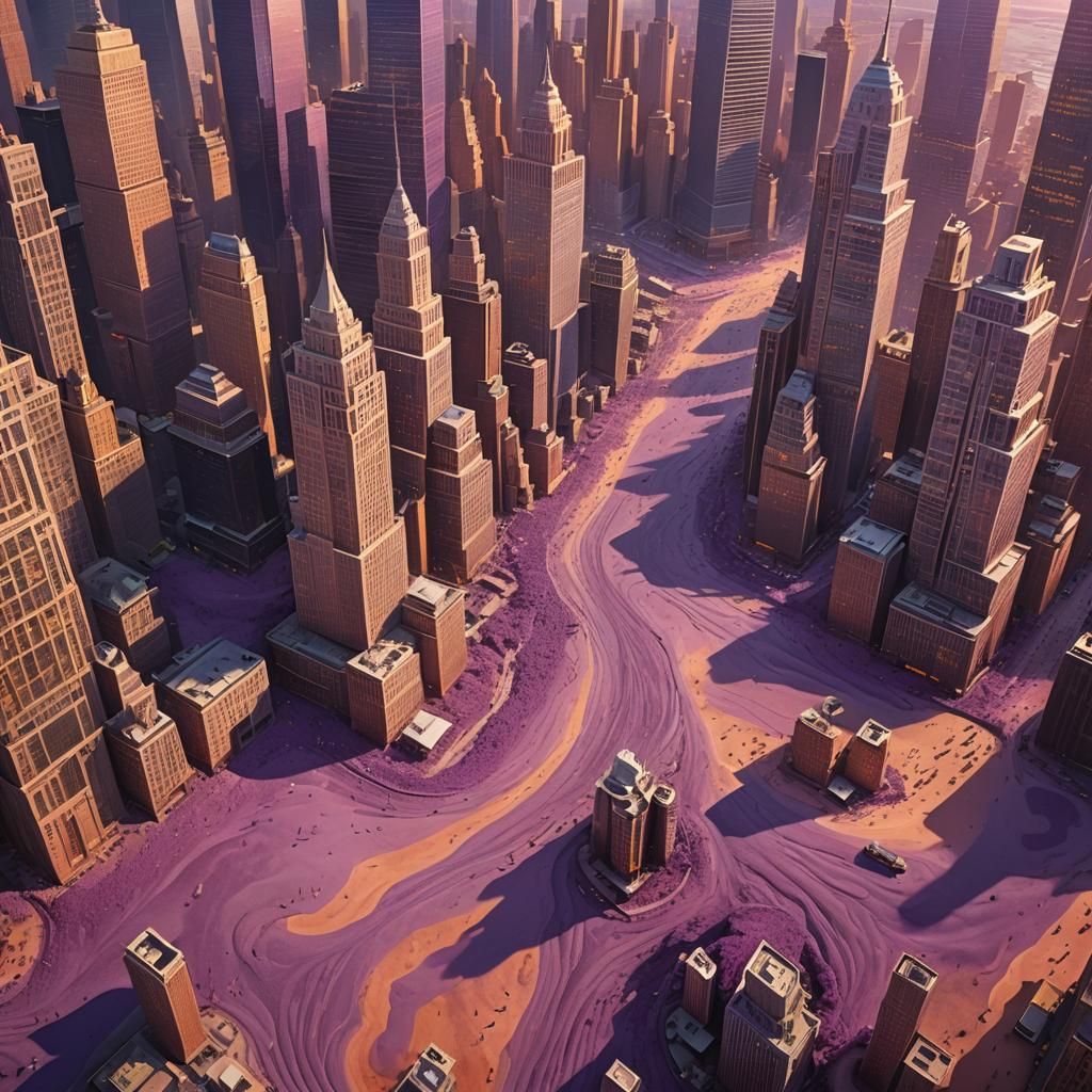 Surreal Purple Sand Swirls Through Manhattan