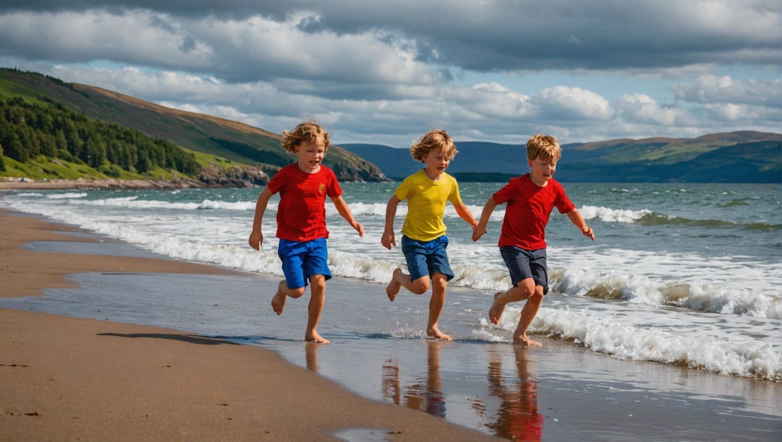 Children Playing on Beach in Scottish Highlands