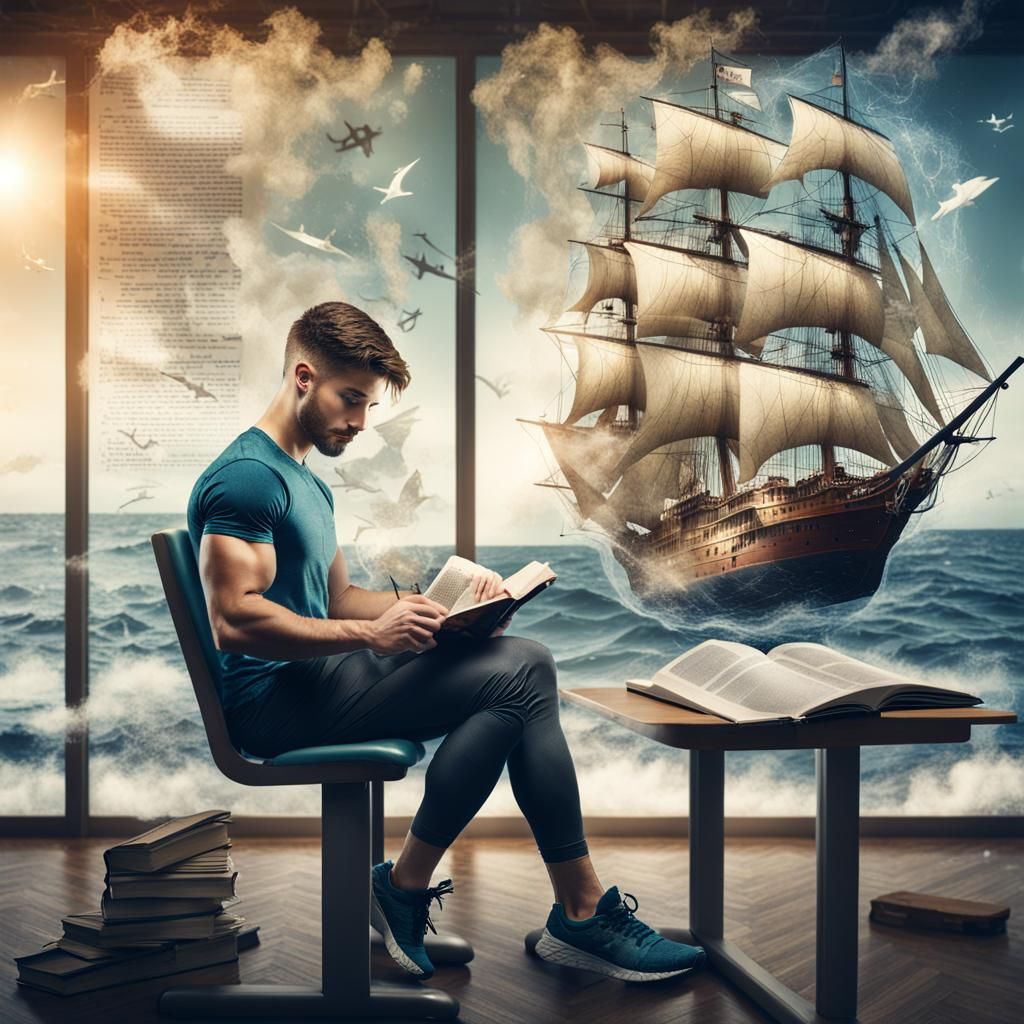 Double Exposure: Gym Reader Amidst Pirate Ships