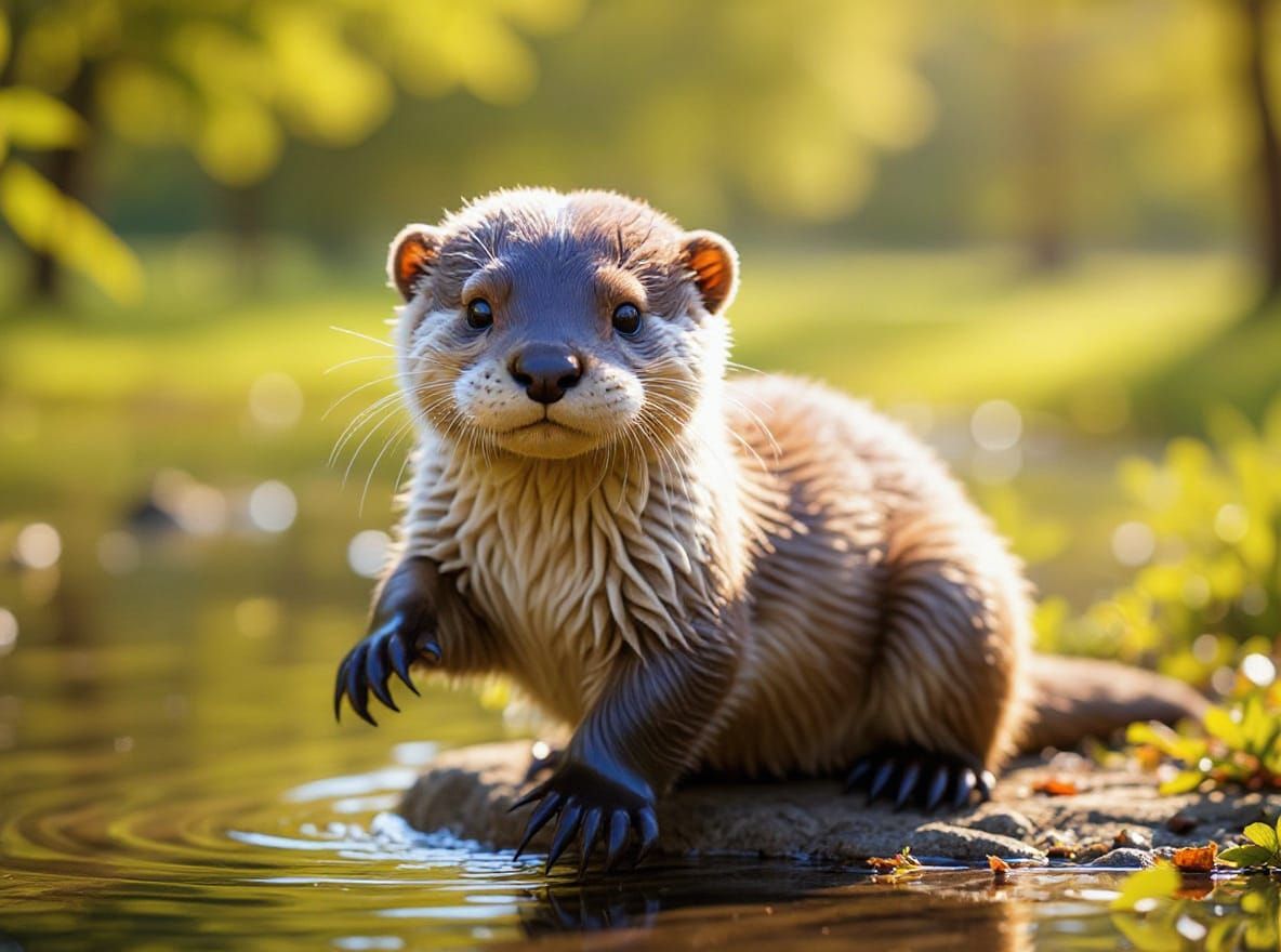 Adorable Baby Otter with Bokeh Background
