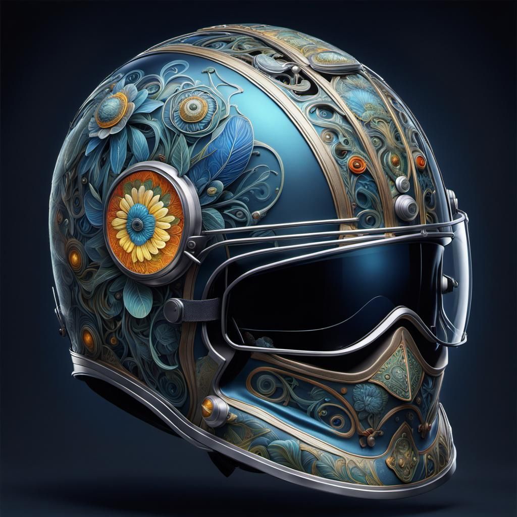 Floral Helmet in Magical Realism Luminism Style