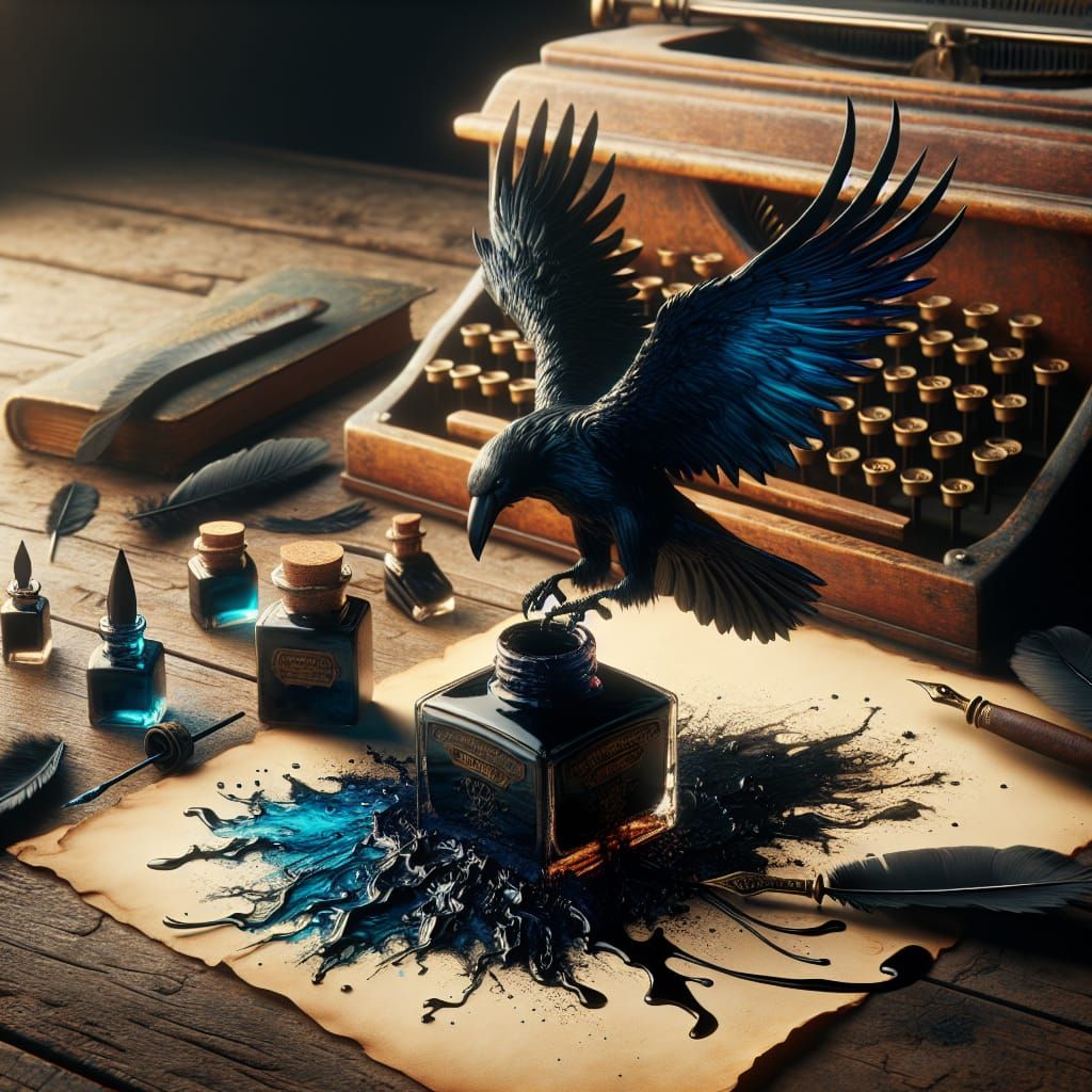 Ink Raven: Majestic Flight in Gothic Art Style