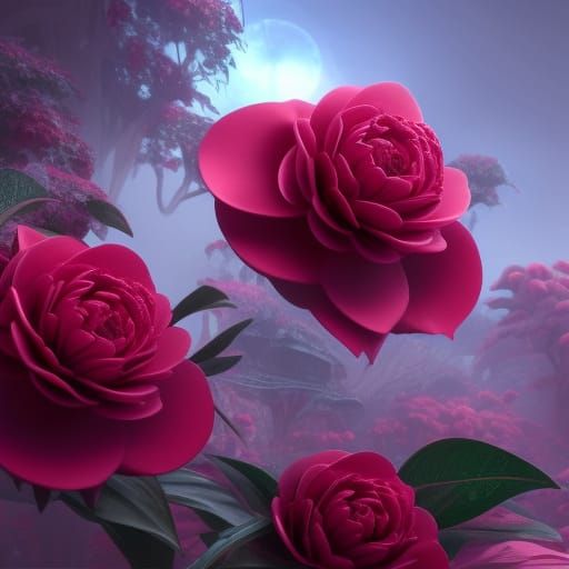 Middlemist Red Camellia Flower: Detailed Matte Painting