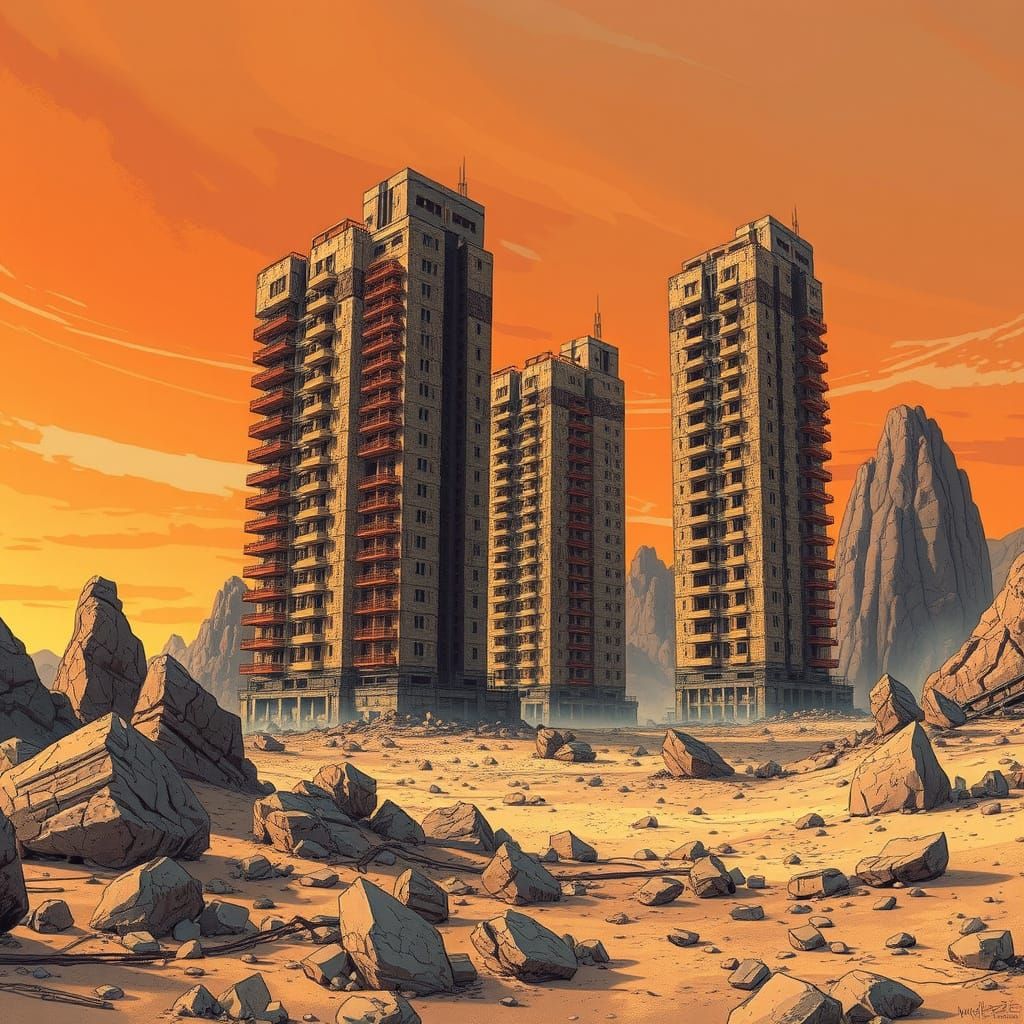 Desert High-Rises in Comic Book Style