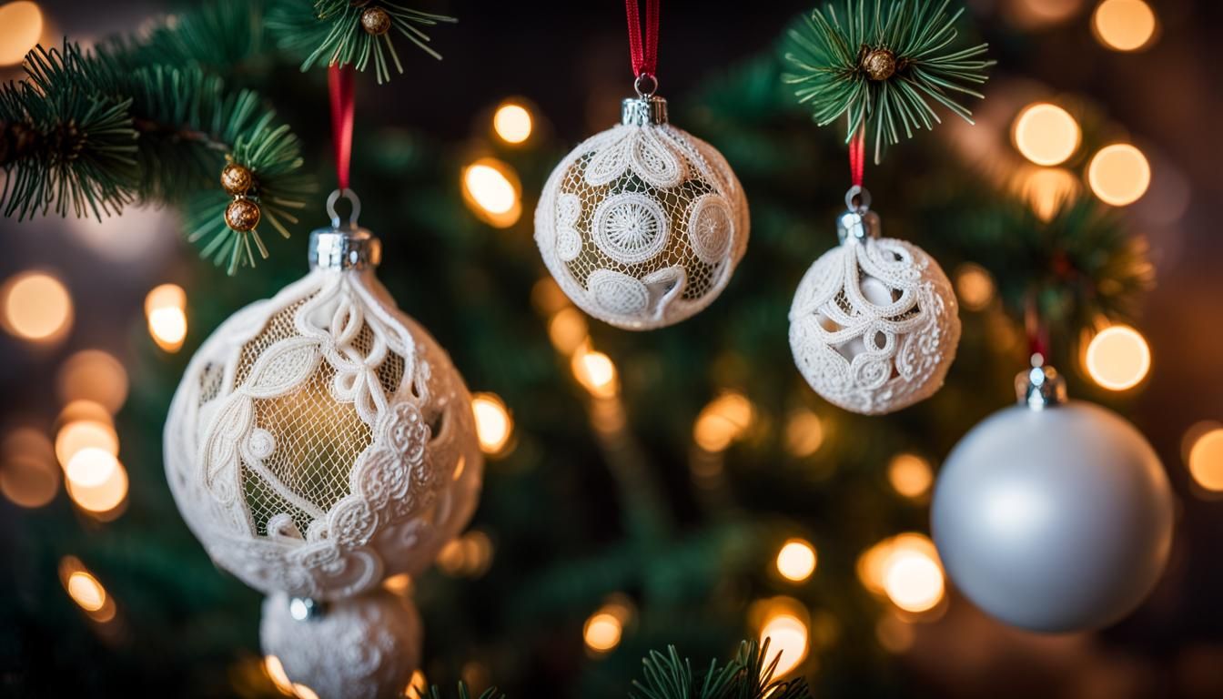 Christmas tree ornaments made of lace.
