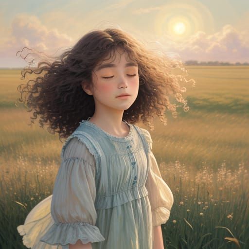 A Young Child's Whimsical Moment in Golden Hour