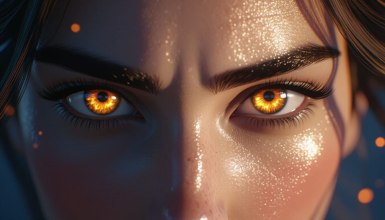 Intense Brown Eyes Ablaze with Golden Fire