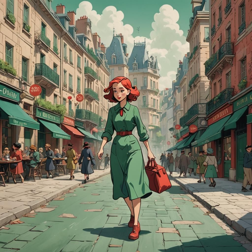 Girl Walking Down Street in Disney Animation Style