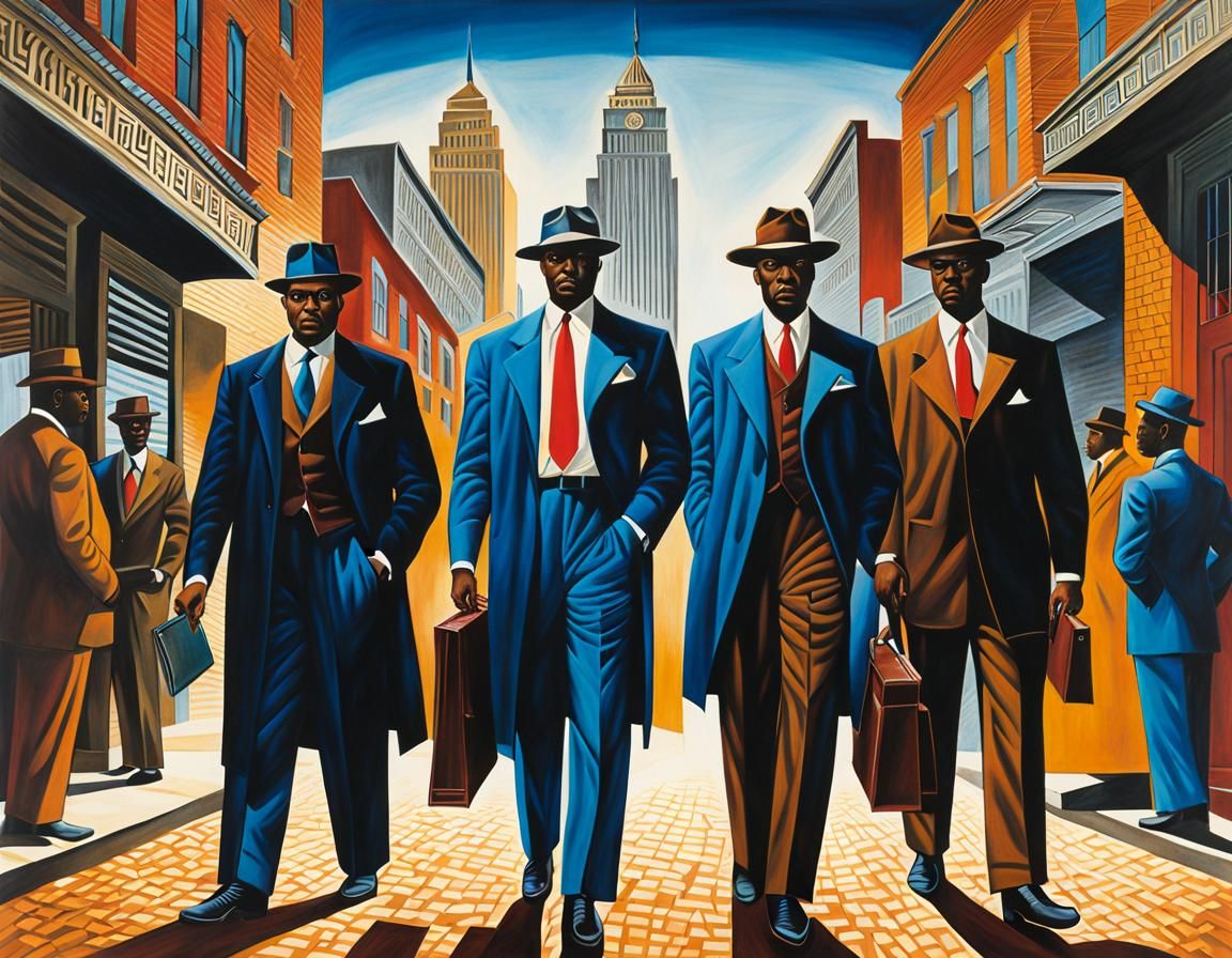 Businessmen in Social Realist Mural Style