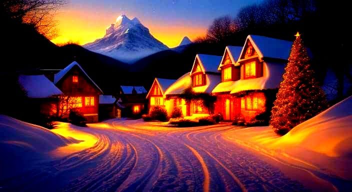 A Small Mountain Village on Wintery Christmas Eve