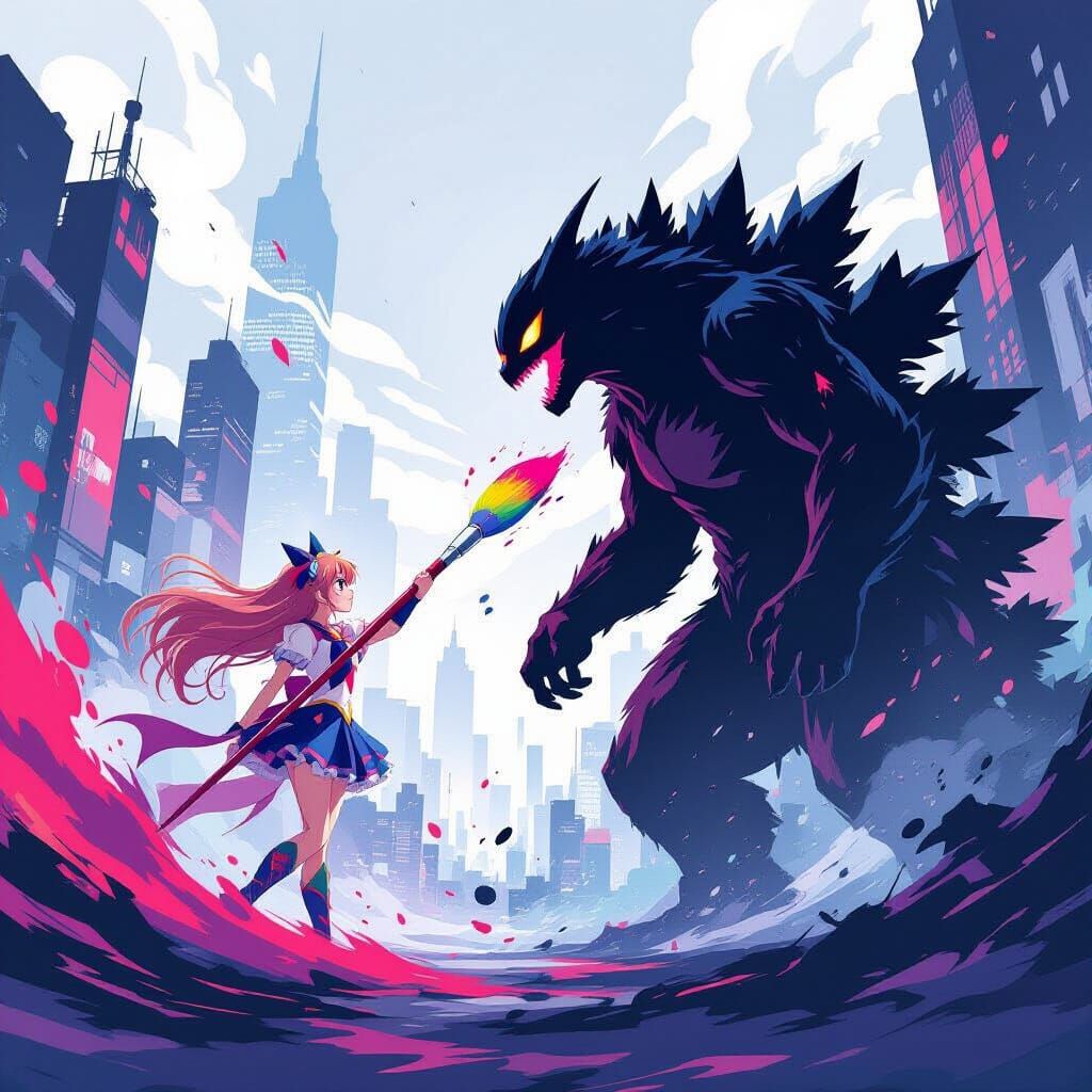 Magical Girl vs. Ink Kaiju in Anime Showdown