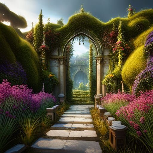 Fantastical Secret Flower Garden: Detailed Matte Painting