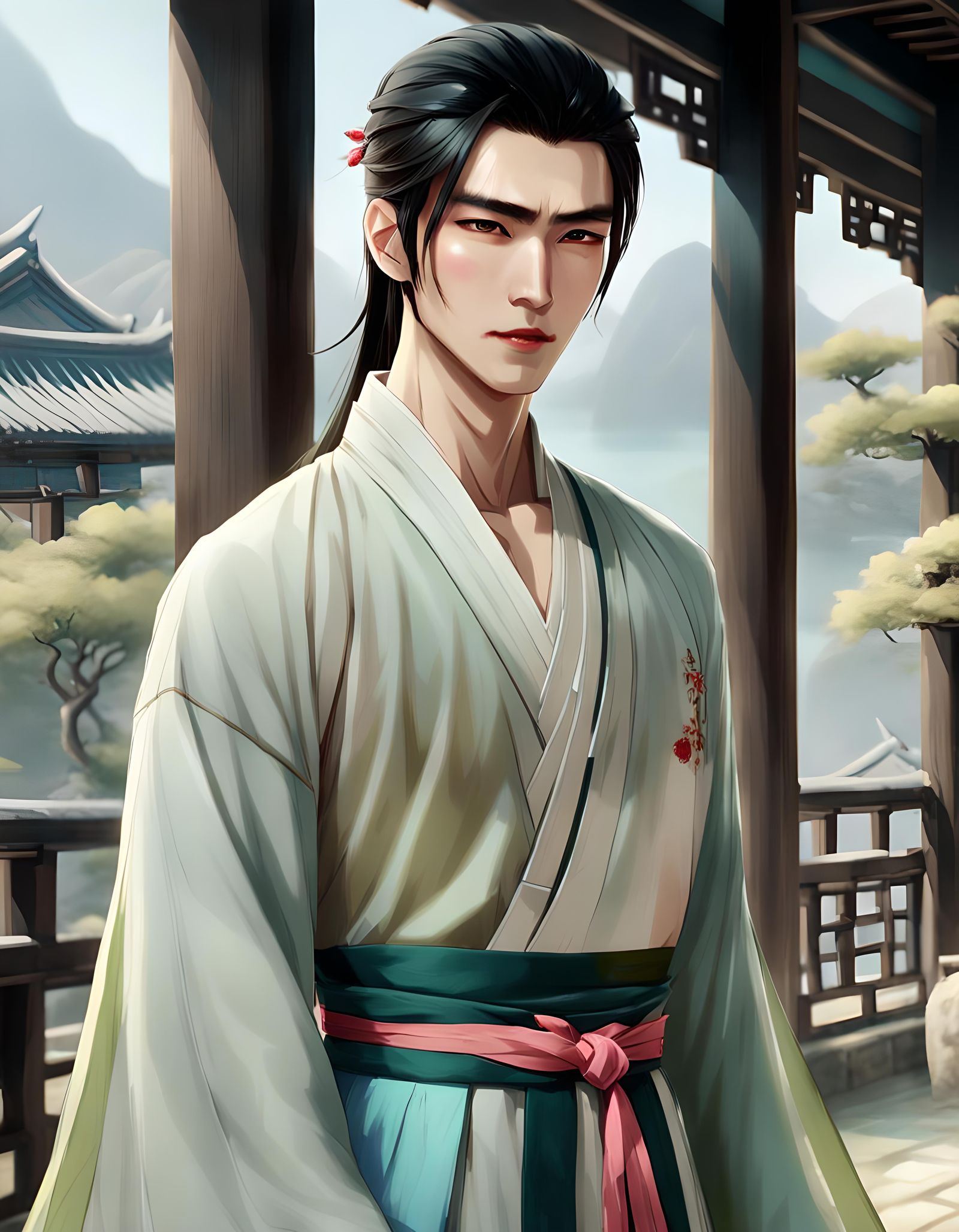 Young Chinese Man in Traditional Hanfu Dress