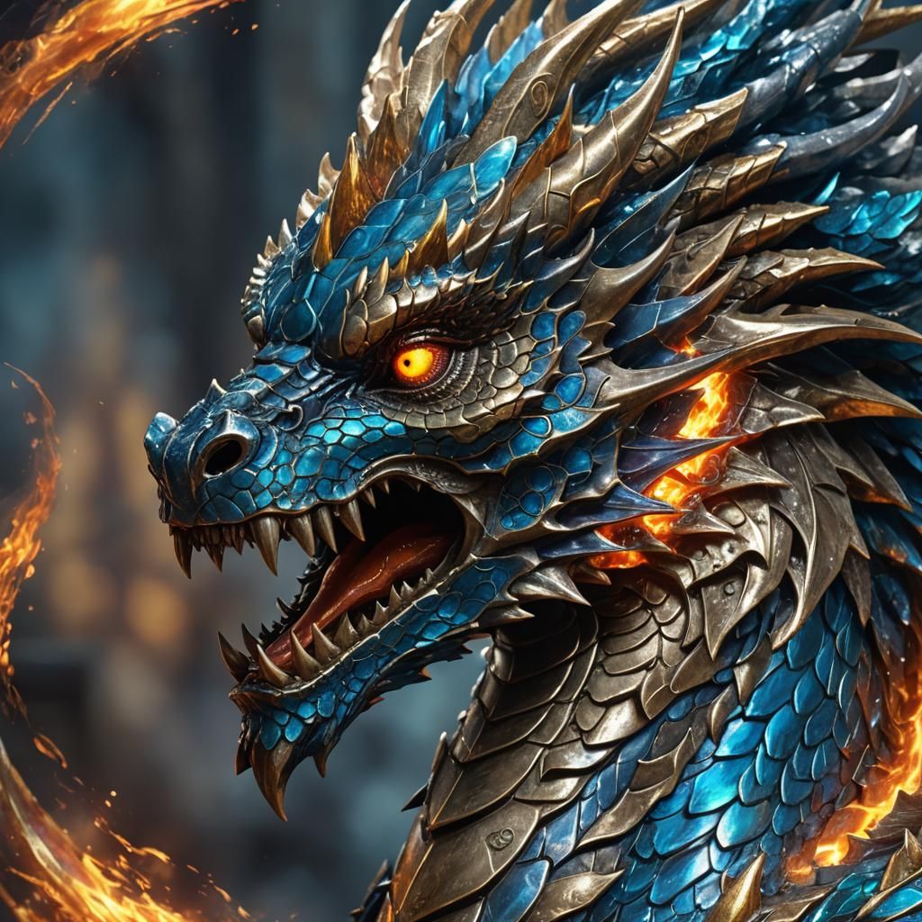 Metallic Dragon Profile in Mystical Aura