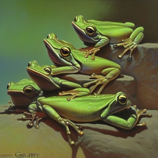Frogs in Oil Painting Style