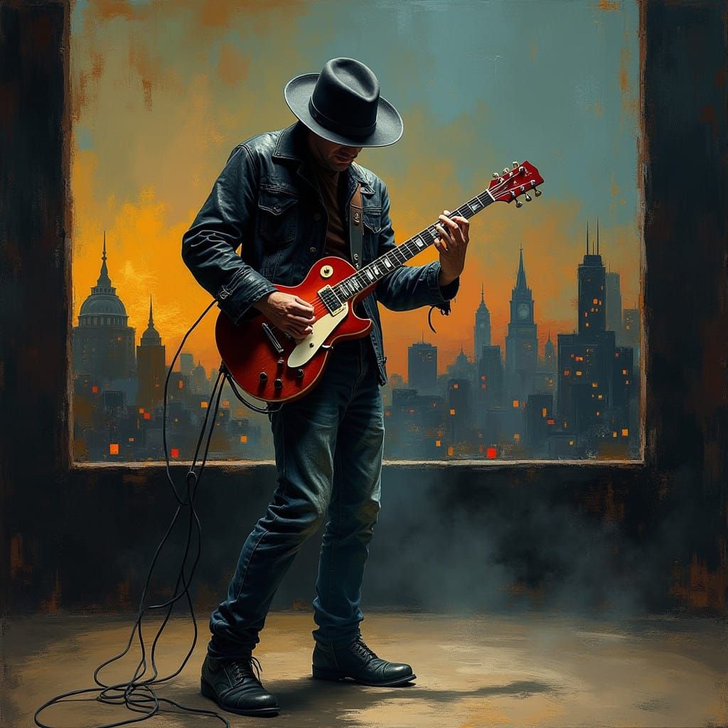 Expressive Blues Musician on Smoky Stage