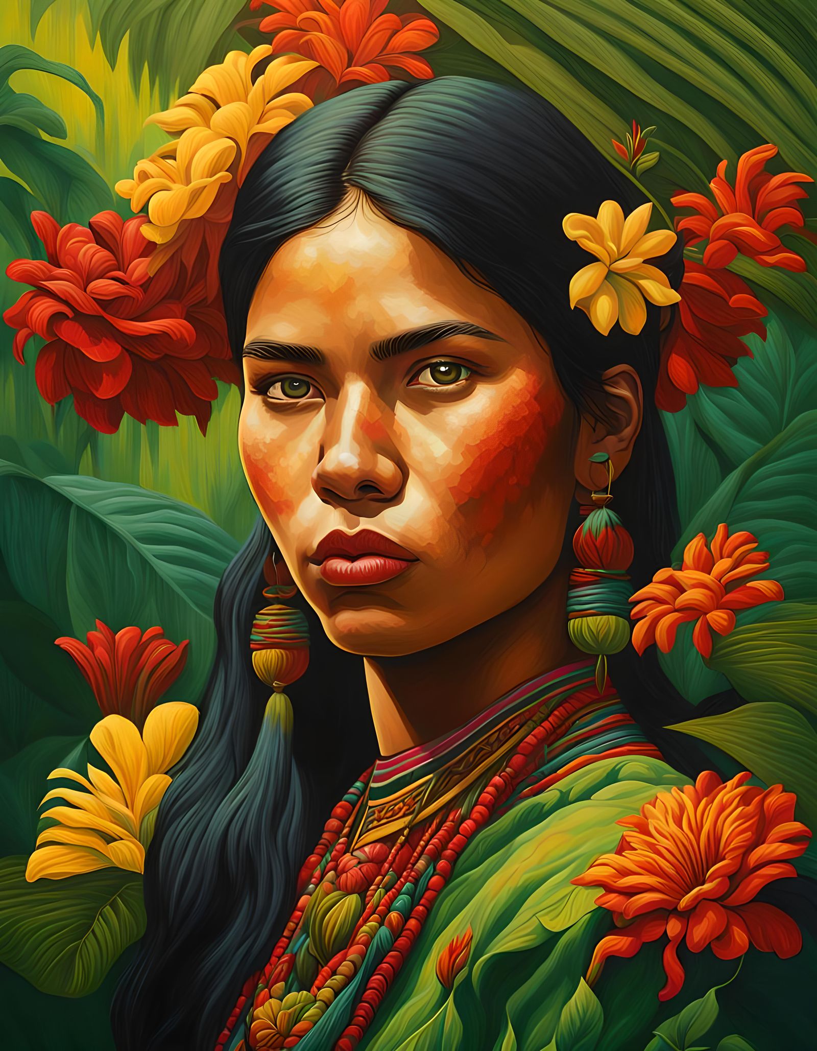 Seminole Girl Portrait in Tretchikoff Style Jungle