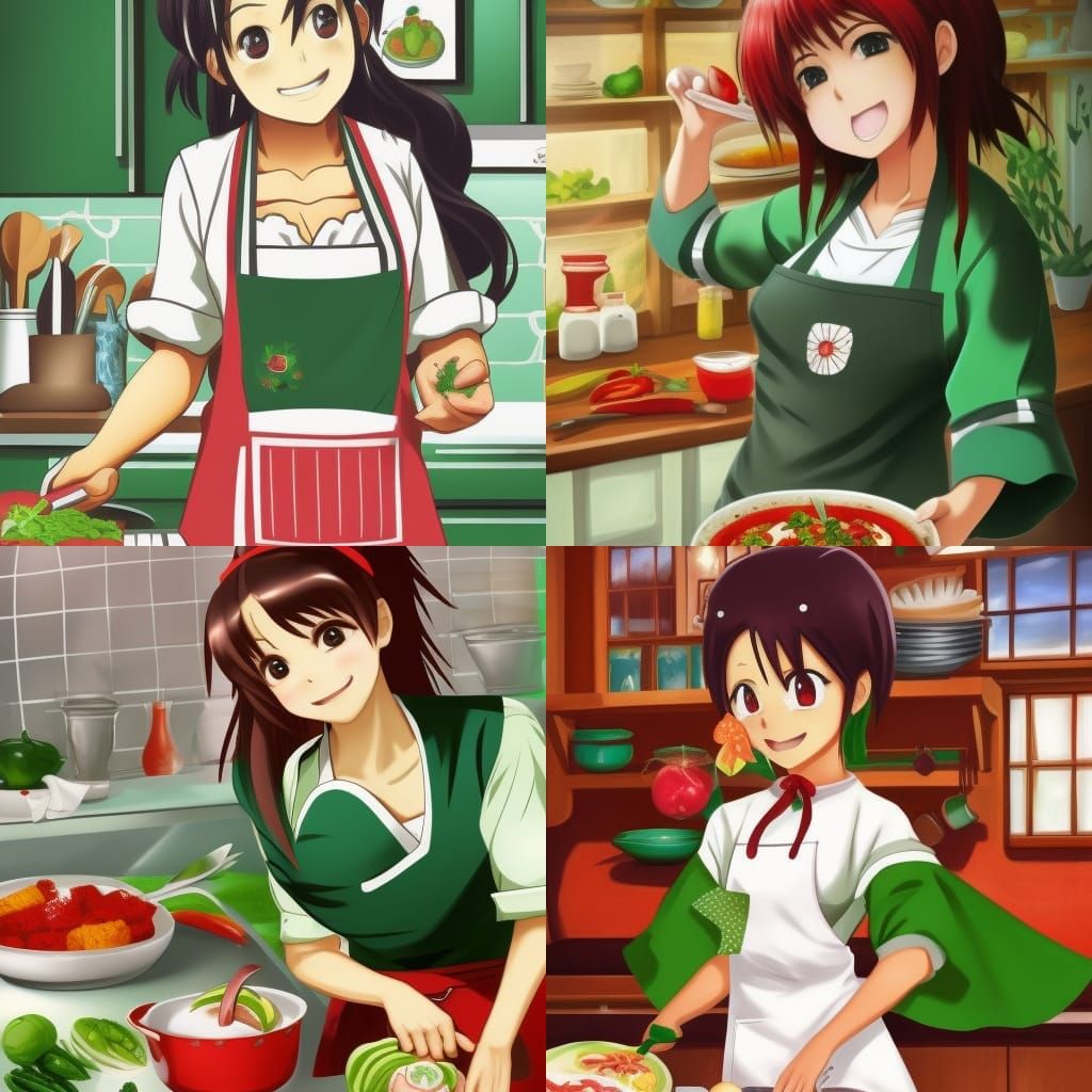 Cute Mexican Woman Cooking in Anime Style