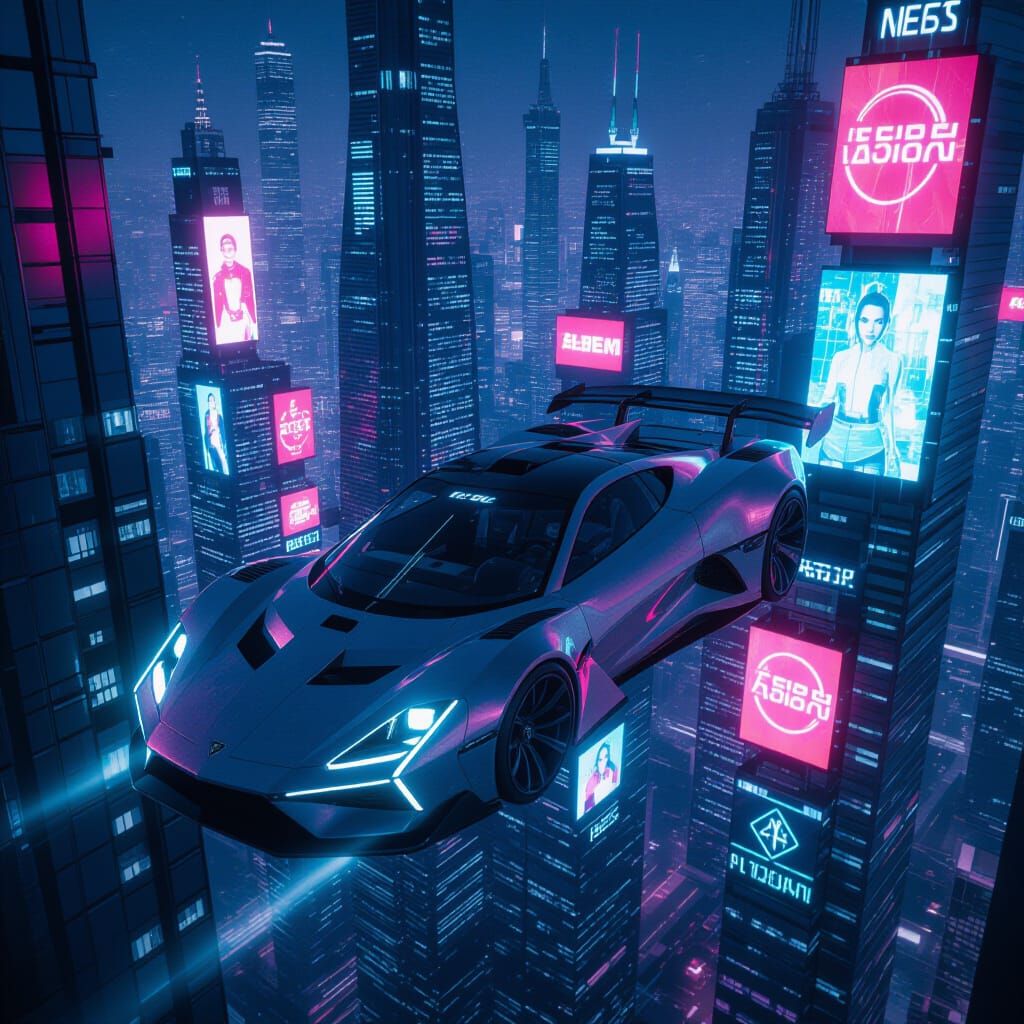 Sci-Fi Car Over Neon Cityscape in Unreal Engine