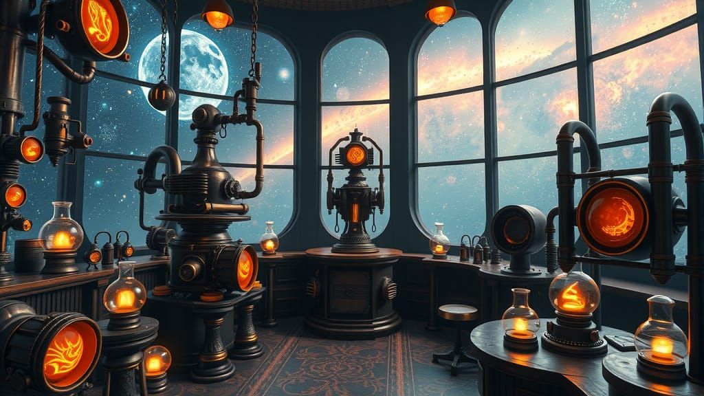 Cosmic Alchemy Laboratory in Detailed Matte Painting Style