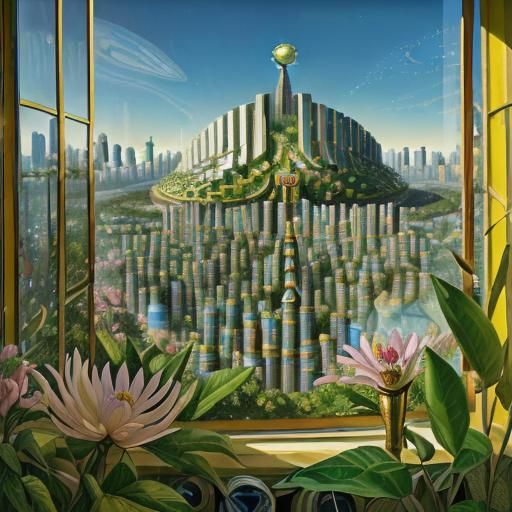Utopian Cityscape in Artistic Oil Painting Style