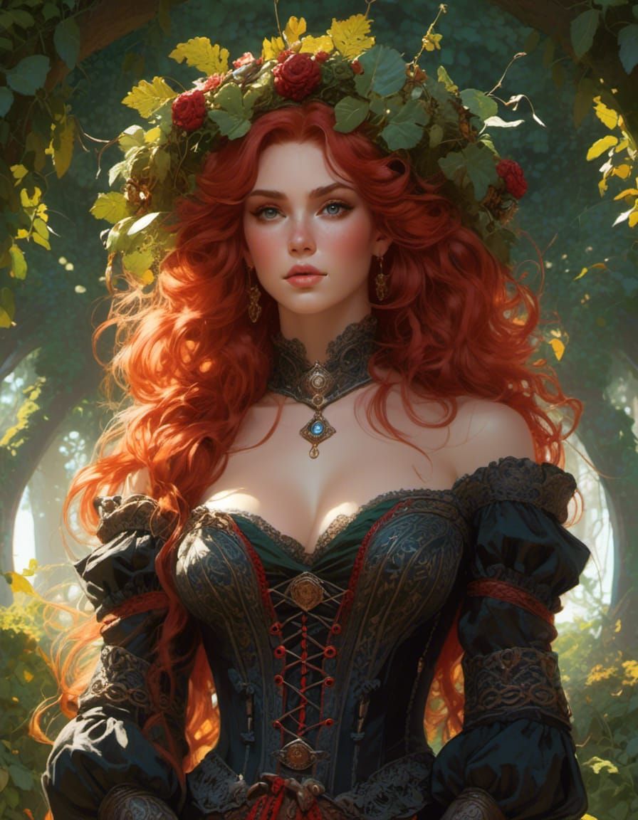 Red-Haired Hedge Witch Digital Art Portrait