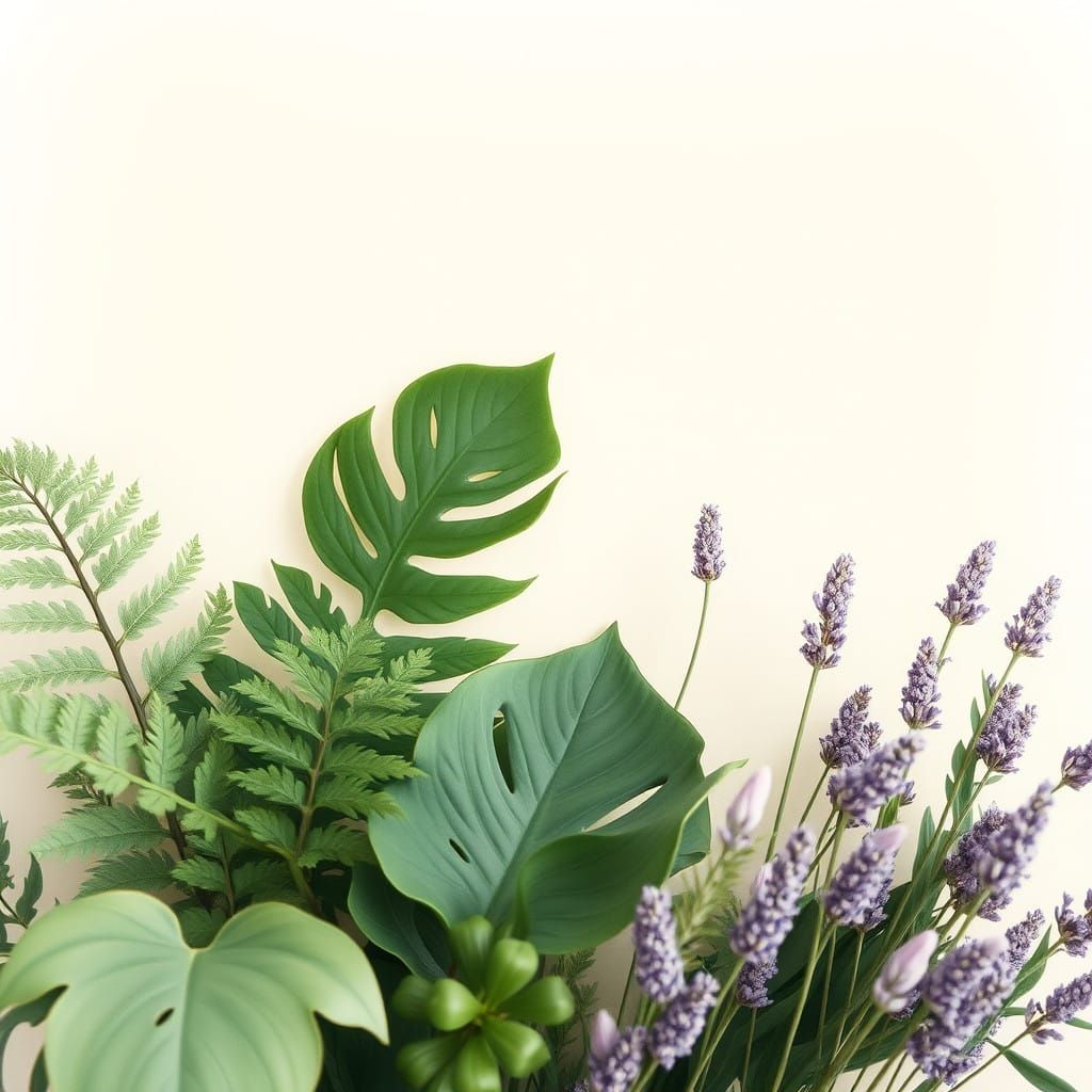 Vintage-Modern Botanical Art of Monstera and Lavender