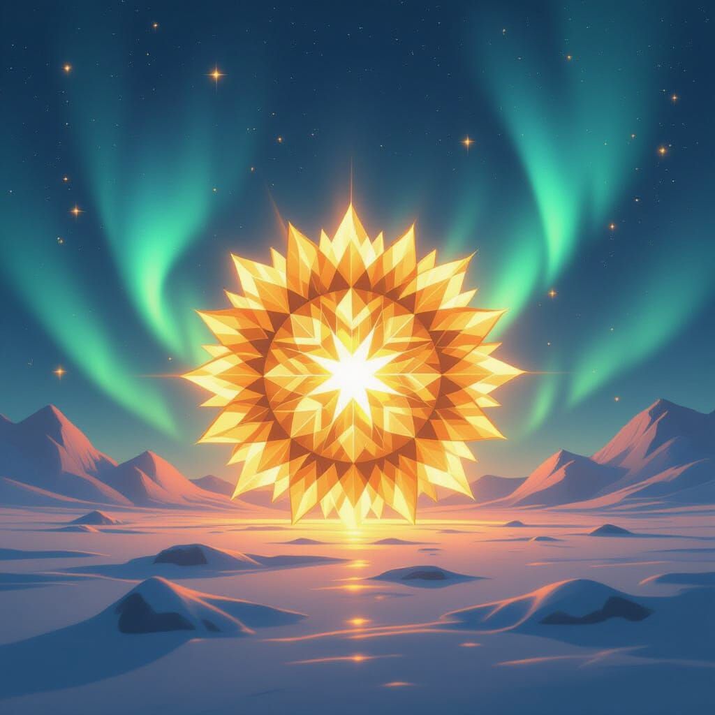 Diamond Sun in Swirling Aurora Borealis