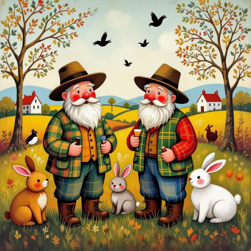 Whimsical Irish Farm Scene in Primitivist Style