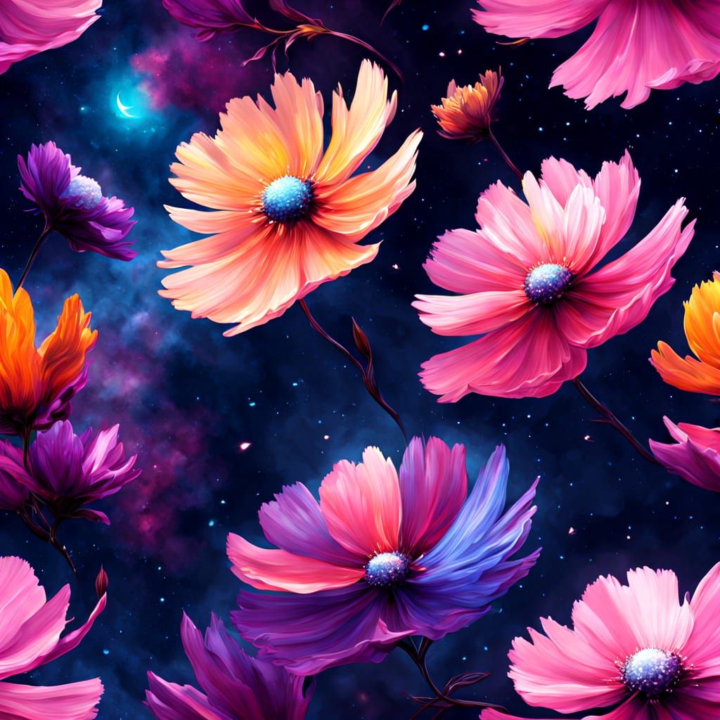 Vibrant Tropical Savannah Landscape with Glowing Flowers and...