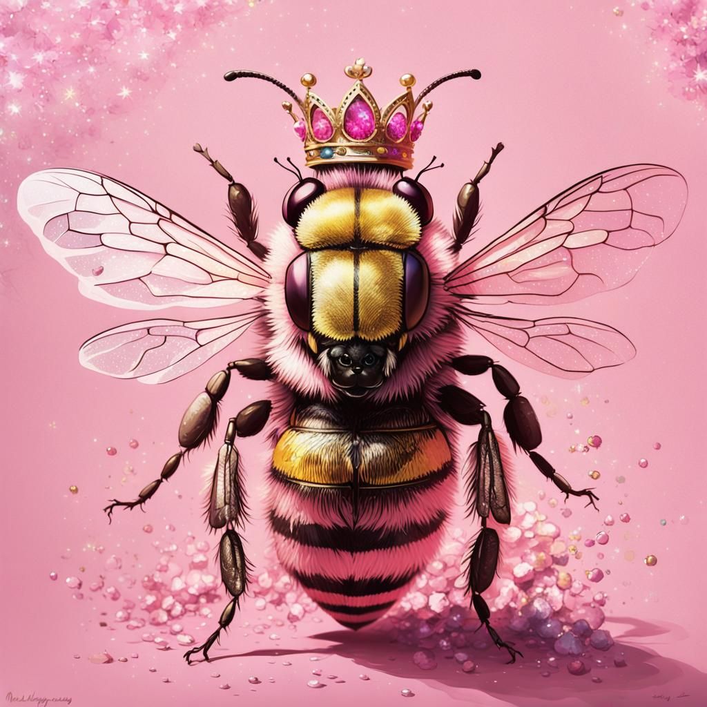 Pink Bee in Suit: Vibrant Oil Painting