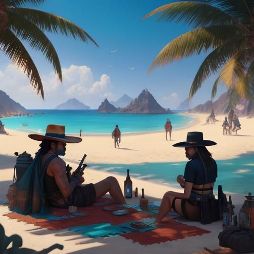 Mexican Bandits Sunbathing: Detailed Matte Painting