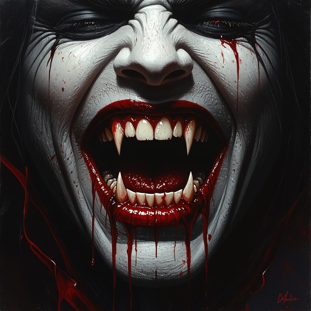 Vampire's Gaping Mouth with Dripping Fangs