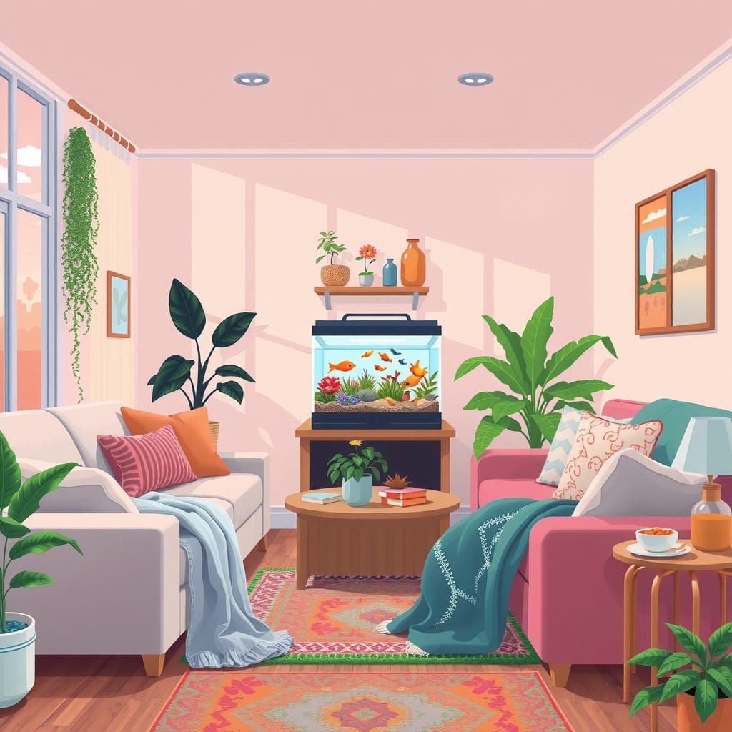 Inviting Living Room in 8-Bit Pixel Art