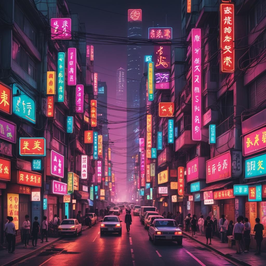 Saar Street in China: Synthwave Neon Retroscape