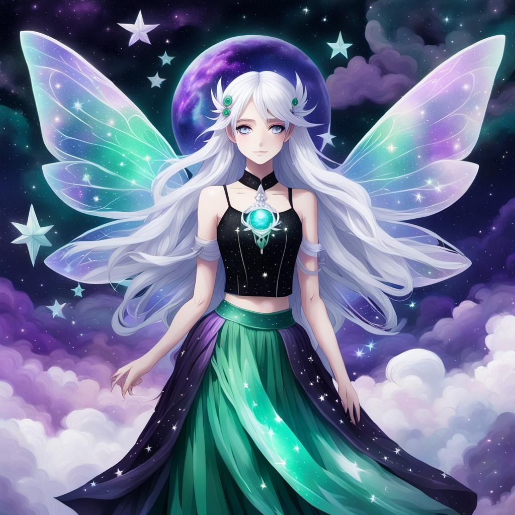 Anime Fairy in Cosmic Dreamscape: Astral Illustration