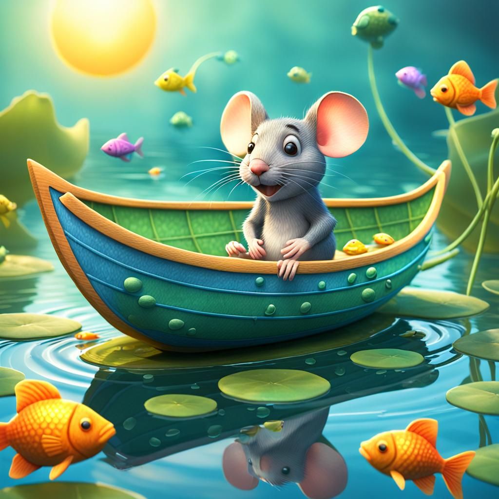 Cartoon Mouse in Peapod Boat: Whimsical 3D Comic Art