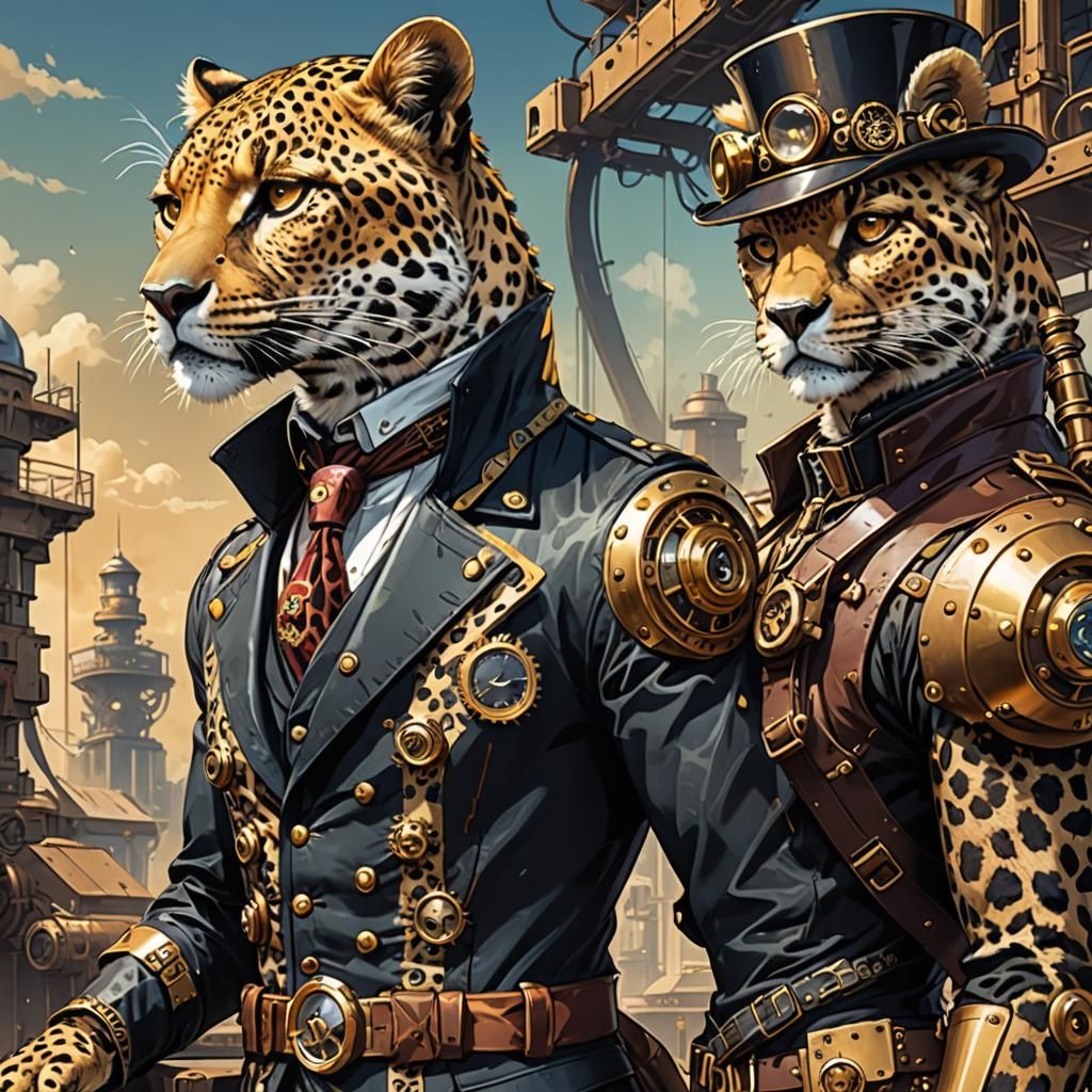 Steampunk Leopard and Cheetah in Anime Style