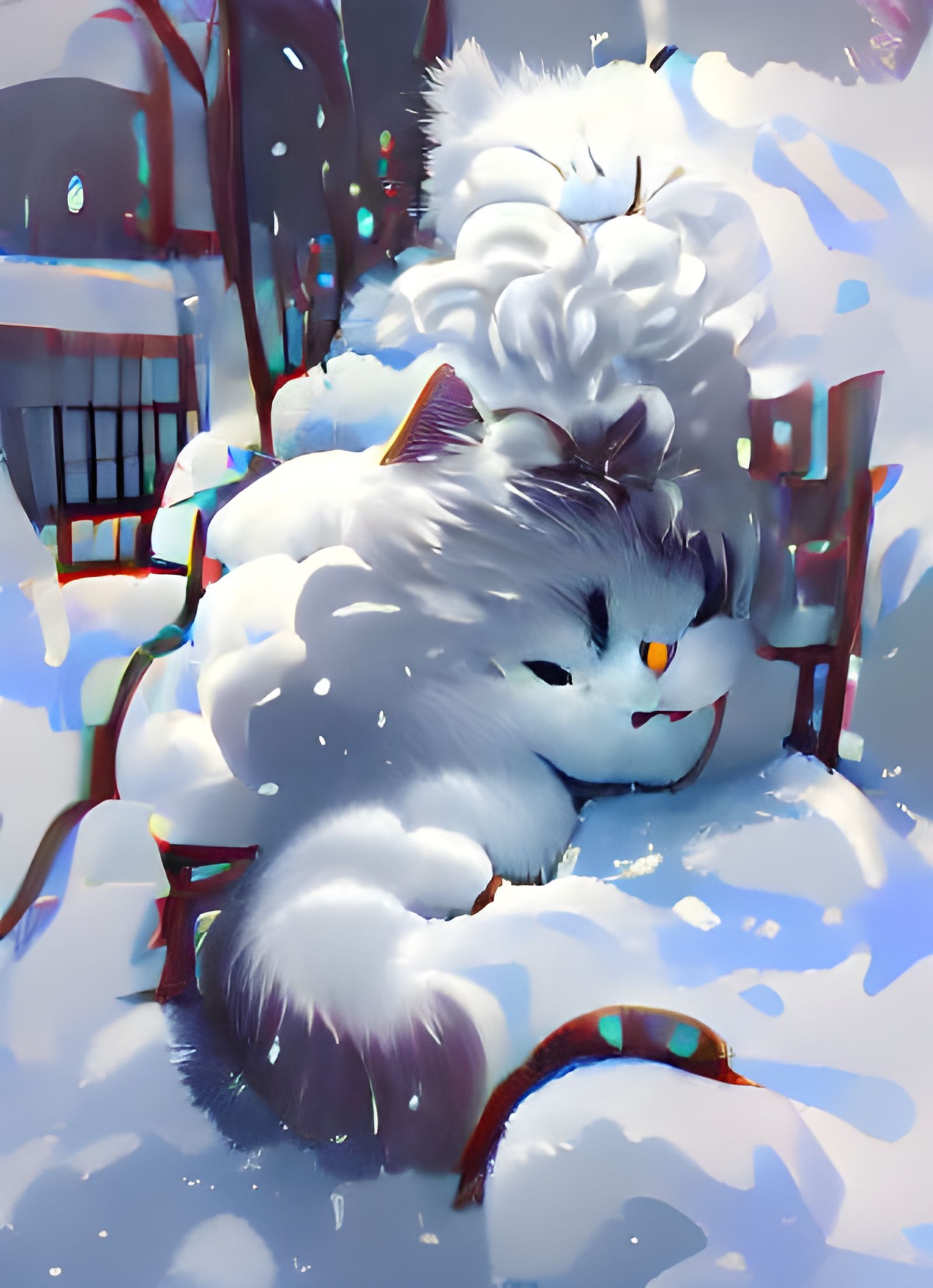 Snowy Fluffy Cat Portrait
