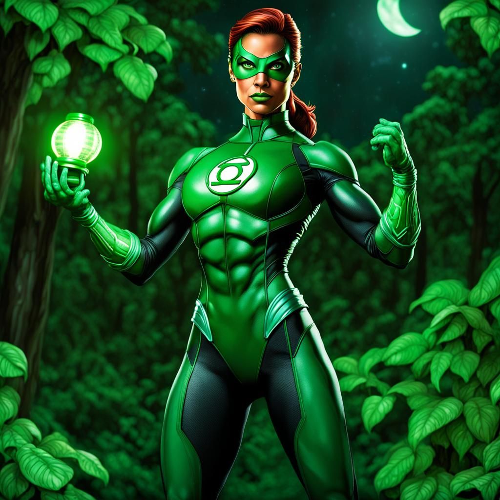 Powerful Female Green Lantern in Alien Forest