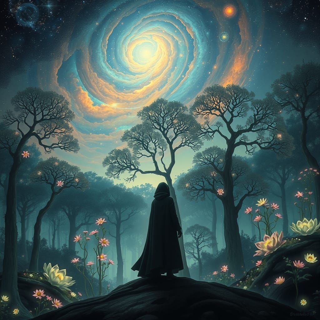 Ethereal Traveler in Bioluminescent Dreamscape