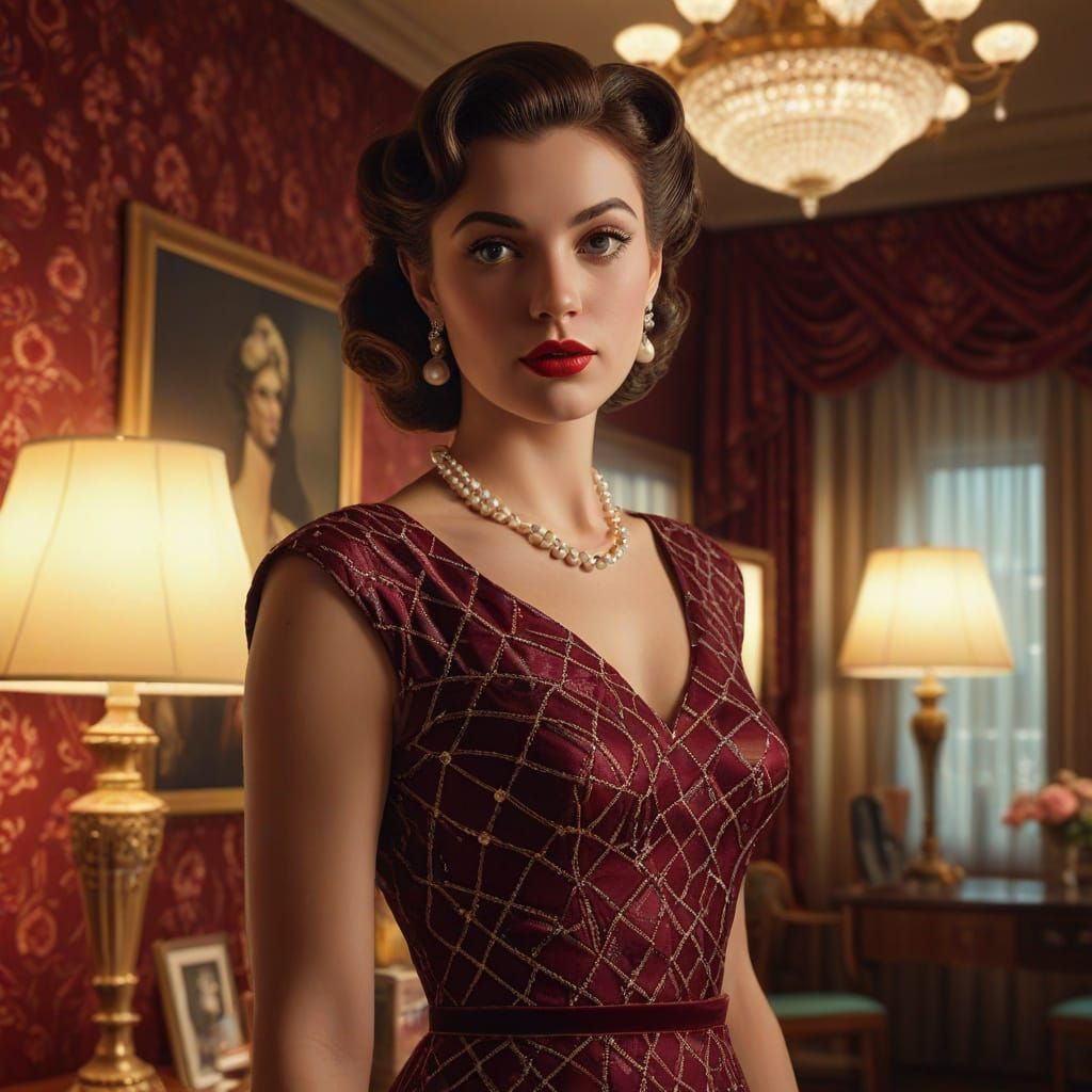 1950s Pin-Up Girl in Vivid Digital Art