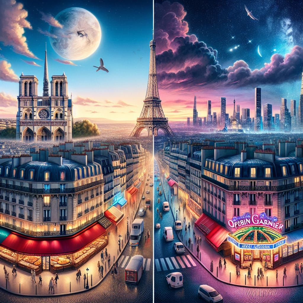 Dual Reality: Paris Day and Night Matte Painting