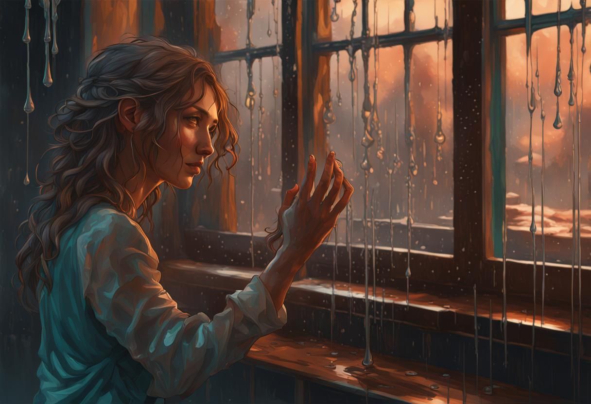 Rainy Day Window Portrait in Hyperdetailed Style