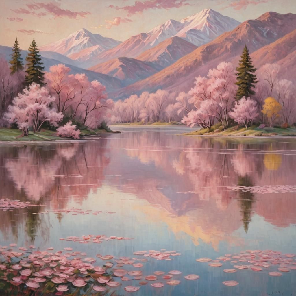 Pink Impressionistic Landscape with Pastel Hues