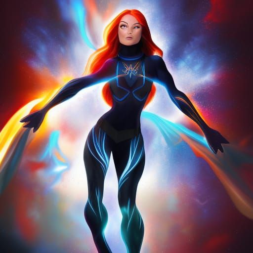 Jean Grey Phoenix Aura in Hyperrealistic Splash Art